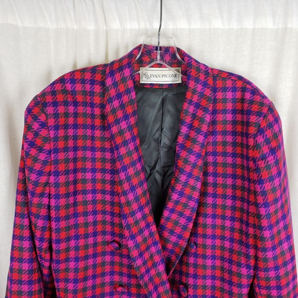 Vtg Evan Picone Houndstooth Wool Plaid Blazer Jacket Skirt Suit Set Womens sz 16 - Picture 3 of 14